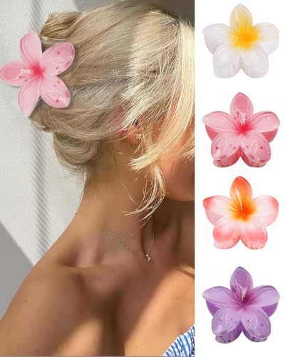 Blumen Haarklammer 4pcs Blumen Haarspangen Flower Hair Claw Clips Blumen Haarklammer Rutschfest Haarspangen Strandblumen Hawaii Haarkrallen Haarspangen für Frauen Mädchen (Farbe A)