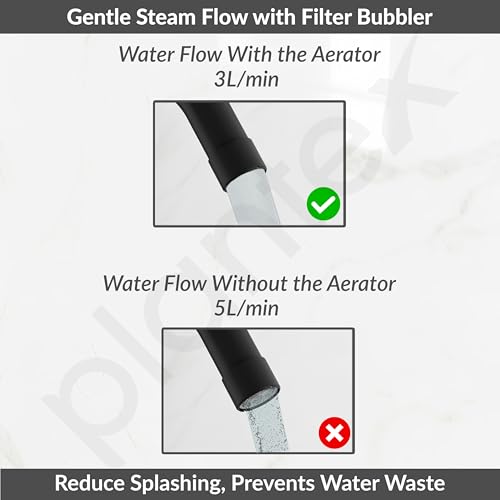 Image of Plantex Single Lever Kitchen Sink Tap with Water Saving Aerator and Brass Spindle Tap /Quarter Turn Sink tap for Kitchen Basin with Wall Flange and Teflon Tape (Saga-Black)