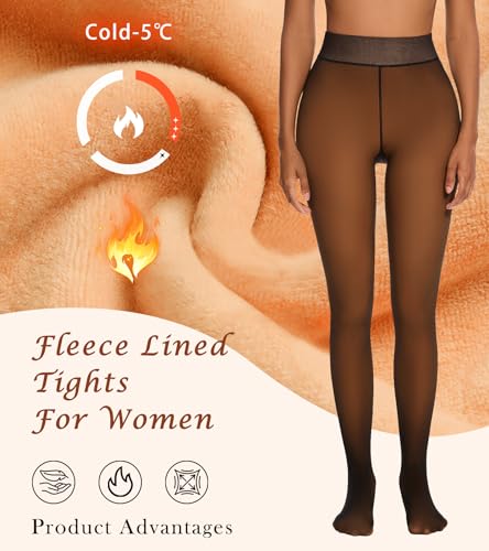 Image of Fleece Lined Tights for Women, Thermal Tights, High Waist Tummy Control Fake Translucent Pantyhose for Winter