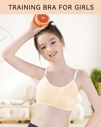 Training Bras for Girls Wireless Teen Bras Lightly Padded Cotton Kids Bra Adjustable Straps Back2