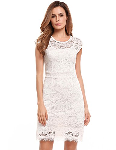 ACEVOG Women Floral Lace Crochet Cocktail Party Bridal Mini Dress