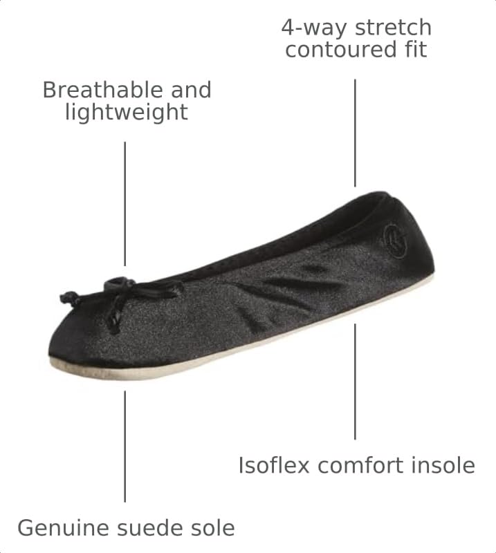 Image of Isotoner Women's Classic Satin Ballerina Slipper, Black, Medium (6.5-7.5 M US)