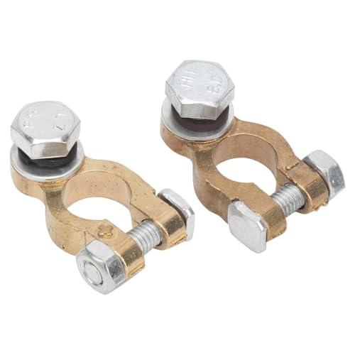 Chiffonade 2Pcs Battery Terminal Clamps Brass Positive Negative Terminals Secure Professional Alloy Top Post Connectors Fit Universal Marine Car