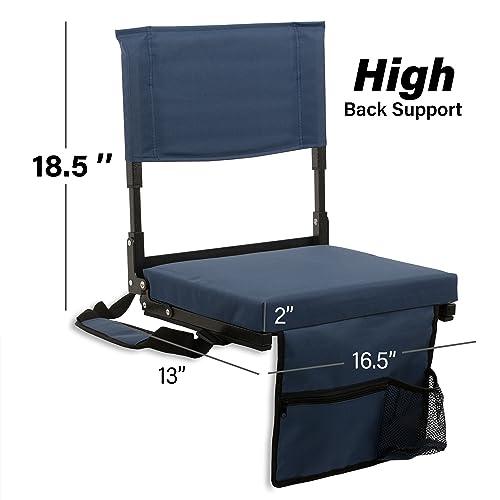 JST GAMEZ Stadium Seat for Bleachers with Back Support Bleacher Seat Stadium Seating for Bleachers Stadium Chair Includes Shoulder Straps Carry Handle and Cup Holder Choose Your Style, Navy