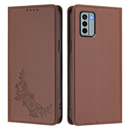 Housse en cuir synthétique marron pour Nokia C300 avec gravure fleurs