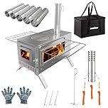 UNHO Camping Tent Stove: Portable Wood Burning Stove Stainless Steel Outdoor Cooking Heater Log Burner with 7 Chimney Pipes for Tent Shelter Garden Silver
