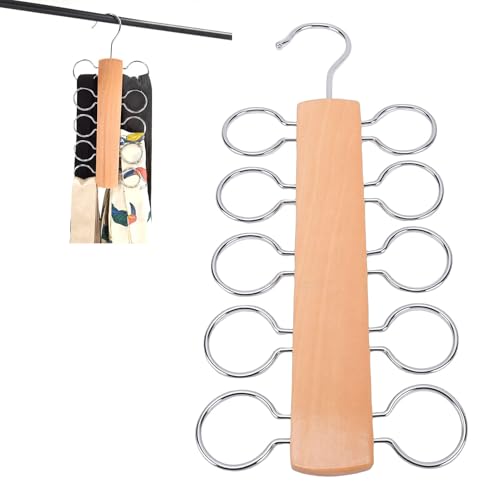 Bamjour Schalaufhänger mit 10 Haken, Multifunktionaler Krawatten- und Gürtel-Organizer aus Massivholz, mit Glatten Kanten für Schals, Krawatten und Gürtel, Garderobenzubehör