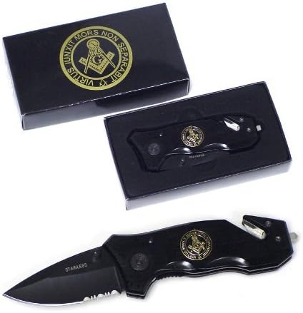 Black Masonic Folding Rescue Pocket Knife Masons