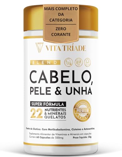 Biotina Vitamina Cabelo e Unha | Fórmula Avançada com 22 Nutrientes, Cisteína, Astaxantina, Vitamina B12 – 60 Cápsulas Vita Tríade