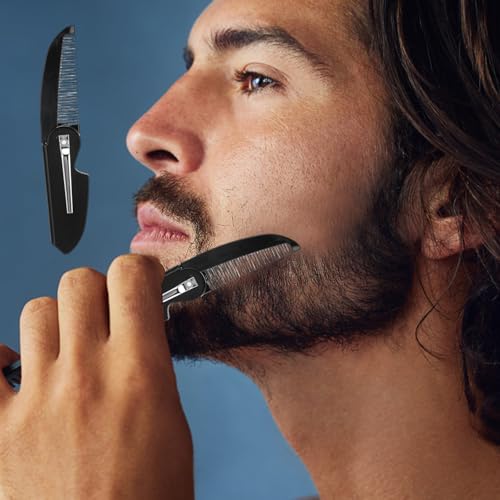 Pettine da barba pieghevole da uomo, portatile, tascabile, p...