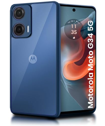 Image of WOW IMAGINE Shockproof Hybrid Back Cover for Motorola Moto G34 5G | Moto G45 5G | Hard Slim fit Back Case | PC & TPU | Clear Transparent Case - Blue