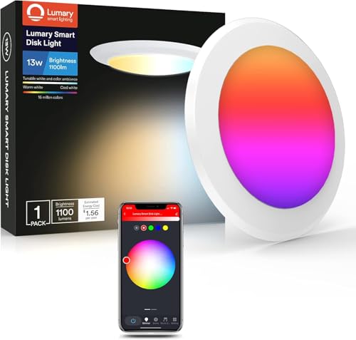 Lumary Smart Flush Mount Ceiling Lights 5/6 Inch, RGBWW WiFi LED Disk Light, Color Changing...