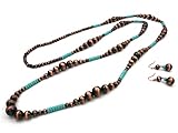 Elosee Western Style Turquoise and Faux Navajo Bead 60 Inch Long Strand Necklace and French Hook Ear