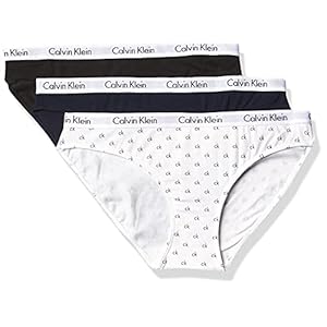 Calvin-Klein-Womens-Carousel-Logo-Cotton-Bikini-Panty Calvin Klein Women's Carousel Logo Cotton Stretch Bikini Panties, 3 Pack, Black Shoreline Ck, Large