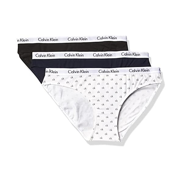 Calvin-Klein-Womens-Carousel-Logo-Cotton-Bikini-Panty Calvin Klein Women's Carousel Logo Cotton Stretch Bikini Panties, 3 Pack, Black Shoreline Ck, Large