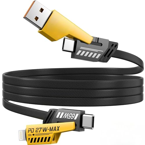 4 in 1 Braided Fast Charging Cable 65W | USB A + Type C to Type C, Lighting & Micro USB | PD Fast Charge Data Cable for iPhone, Samsung, One Plus, Android, iPad, Laptop