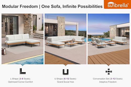 Image of PURPLE LEAF Patio Furniture Set Outdoor Conversation Sets with Fade-Resistant Cushions and Coffee Table 12 Pieces Aluminum Modern Wicker Sofa Chairs for Balcony Yard Garden, White