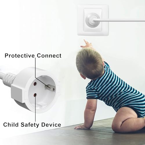 HITRENDS Kabel przedłużający IP44 na zewnątrz z 2 gniazdami Schuko, 2 m, 3 x 1,0 mm², czysta miedź, PCW, 250 V/13 A/3250 W, odporny na warunki atmosferyczne, do ogrodu, biura, domu, biały