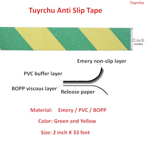 Image of Anti Slip Tape 2 Inch Wide, Waterproof Grip Adhesive Tape, Heavy Duty High Traction Friction for Indoor /Outdoor Steps (33 Ft /Green-Yellow).