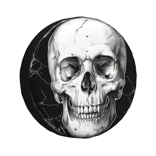Image of Skull Spare Tire Cover, Universal Wheel Tire Cover Funny Skull Skeleton Tire Protectors for Trailer RV SUV Truck Camper 17 Inch