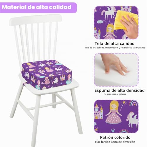 Miniatura 3 de Omedecal Alzador Elevador Silla Para Niños Comer Lavable Para Bebé, Base Antideslizante Con 2 Correas Ajustables Asiento Elevador 32 X 32 X 32 Cm - Princesa