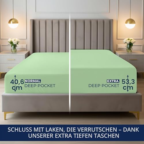Utopia Bedding Queensize-Spannbetttuch mit extra tiefen Taschen, passend für Matratzen bis zu 53,3 cm, schrumpf- und farbbeständig… – Ansicht 3
