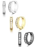 FIBO STEEL 13MM Stainless Steel Small Hoop Earrings for Men Women Huggie Earrings CZ Inlaid 3 Pairs