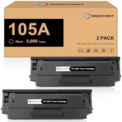 Toner W1105A 105A de rechange pour imprimante HP MFP 135W 137FNW laser noir pack de 2
