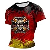 Maglietta sportiva casual, comoda, con scollo rotondo e maniche corte da uomo in stampa europea e tedesca, Colore: rosso, 3XL