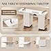 Paddie Manicure Table with Extendable Table, Nail Desk Table for Nail Tech with Trash Bag Holder & Vertical Drawer, Nail Beauty Station with Wrist Cushion, Lockable Wheels, Storage Cabinet(White-New)