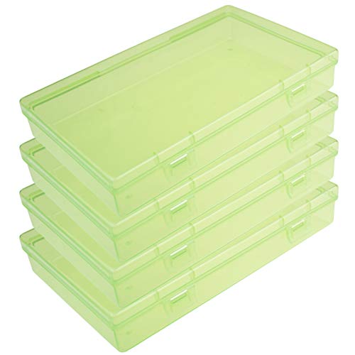 Goodma 4 stuks rechthoekige plastic dozen lege opbergorganizer containers met scharnierende deksels voor kleine voorwerpen en andere ambachtelijke projecten (groen, 180 x 110 x 30 mm)