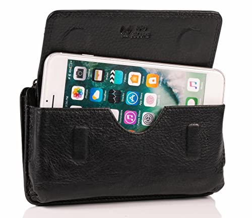 MATADOR Echt Leder Universal Handy-Tasche Holster Gürteltasche Magnetverschluss Quer für Handys bis 6,9 Zoll inkl. Geschenk-Box (Black)