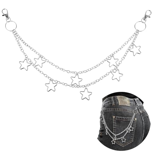 Vintage Pants Chain Chain Belts for Women, Star Jean Chain Belt Layered Pocket Chain Waist Chain Body Accessories for Women Men, Rock Wallet Chain
