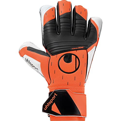 uhlsport Soft Resist+ Gants de Gardien de But Gloves pour Adultes et Enfants Football Foot Soccer - Convient à Tout Type de Surface - Orange Fluo/Blanc/Noir - Taille 7