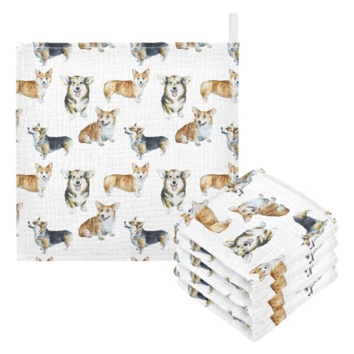 Image of vvfelixl Baby Cotton Washcloths Realistic Corgi Infants Bath Towel for Unisex Face Towels for Newborn, Natural Baby Wipes Delicate Skin, 11.8 X 11.8 inch, one sizex3