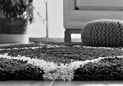 Image of Modern Shaggy Round Rug | Ultra-Soft Plush Circle Carpet for Living Room, Bedroom, Nursery | Fuzzy, Fluffy Area Rug with Non-Slip Base Grey B 4x4 feet