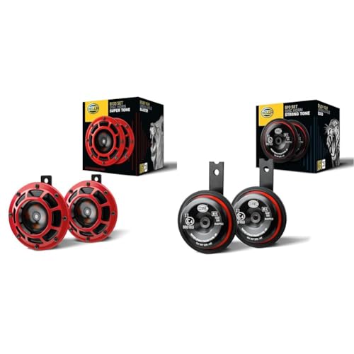 HELLA 3AG 003 399-801 Chifre - HELLA PERFORMANCE HORN B133 SET - 12V - 118dB(A) - graves/altos e HELLA 3AM 922 000-971 chifre - HELLA STYLE HORN S90 SET - 1222 V - 111 DB(A) - agudos/baixos