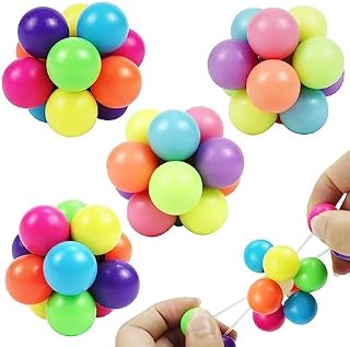 4 Pcs Stress Balls for Kids and Adults, Fidget Toy for Anxiety and Autism, Colorful Fun Sensory Balls, Party Bag Fillers for Kids, Stress Toy Made Up of a Selection of Squeeze Balls (Color Random)