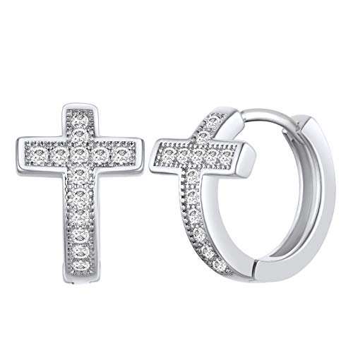 FindChic CZ Pendientes Cruz Hombre Aros Mujer Plata Pequeñas 14.8mm, Pendientes Dorados Hipoalergenicos Cover