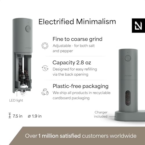 LARS NYSØM Electric Salt and Pepper Grinder Set, USB Rechargeable, Automatic Salt and Pepper Mills, Spice Shakers Refillable with LED Light, Adjustable Coarseness, Ceramic Grinder (Ash Gray) - Image 4