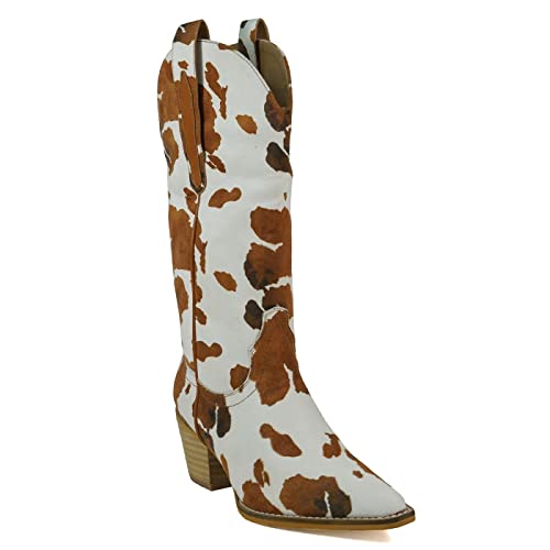 ARiderGirl Hanan Women Mid Calf Western Stacked Heel Snipped Toe Western Boots