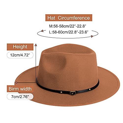 Image of Wide Brim Fedora Hats for Women Mens Felt Fedora Hats With Belt Buckle