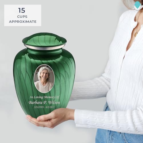 Image of Geturns Embrace Adult Personalized Picture Cremation Urns for Human Ashes I Large Photo Pearl Green Funeral Urn for Men and Women I 200 lbs