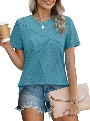 Image of XIEERDUO Womens Summer Tops 2026 Pleated Round Neck Short Sleeve Shirts Business Casual