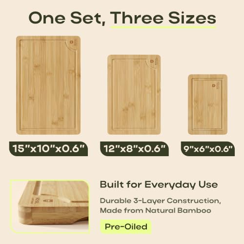 ROYAL CRAFT WOOD Wooden Cutting Boards for Kitchen Meal Prep & Serving - Bamboo Wood Serving Board Set with Deep Juice Groove Side Handles - Charcuterie & Chopping Butcher Block for Meat - image 2