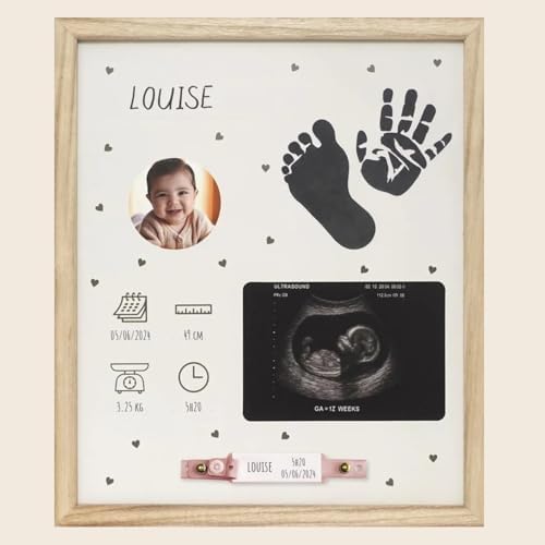Petit Artichaut Baby Birth Keepsake Frame – Newborn Memory Frame with Photo, Ultrasound & Hospital Bracelet Display, Baby Handprint & Footprint Kit with Contactless Ink, Nursery Decor — view 4