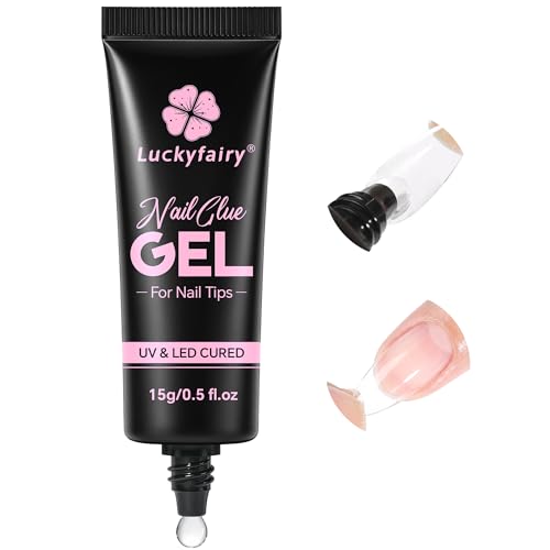 Image of Luckyfairy Gel Nail Glue for Nail Tips, Soft Solid Nail Glue, Cured Needed, 15ml Soak Off Adhesive Bonding for Clear Acrylic Nails Fake Nails Extension, Not for Press-on