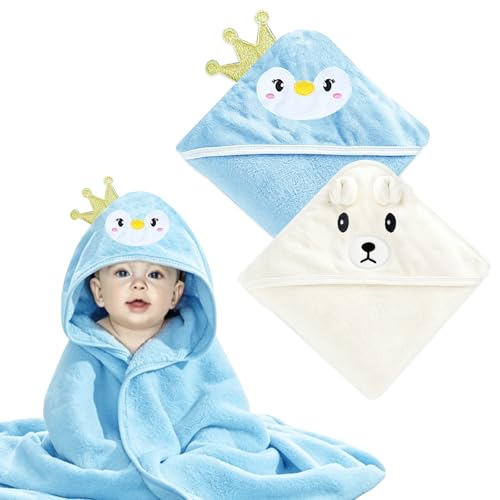 2 Stück Kapuzenhandtuch für Babys,Tiergestaltung Baby Handtuch Kapuze,80 X 80 cm Baby Handtuch Kapuze,Kapuzenhandtuch Weich Baby Badetuch Super saugfähig Bademantel Kaffee Hirsch Design+Weißer Bär