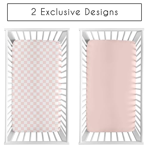 Image of Sweet Jojo Designs 2-Piece Baby Crib Sheets Set (Pink Gingham Checkered Plaid) for Girls, Infant Nursery, Toddler Room - Fitted, Standard Size (Solid Blush and Vintage, Classic, Checkerboard, Retro)