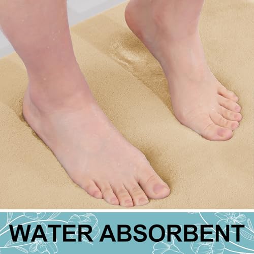 Image of Smiry Memory Foam Bath Mat 36x24, Extra Soft and Absorbent Bathroom Mats, Non Slip Washable Carpet for Floor, Shower and Tub, Beige